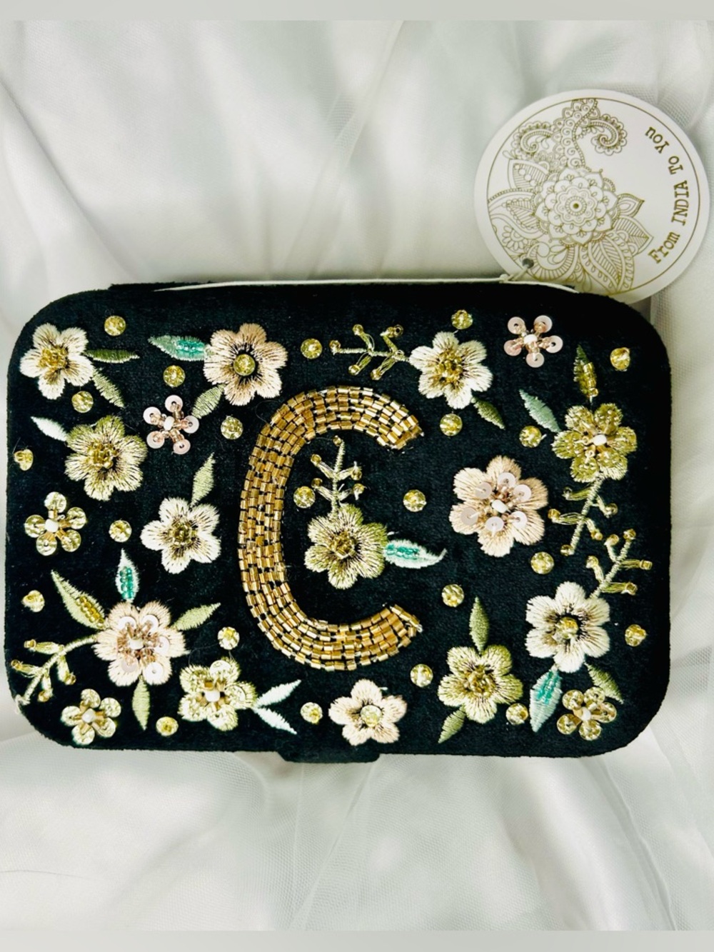 Beaded Monogram ‘C’ Jewelry Box